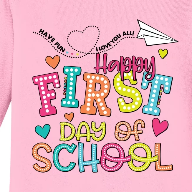 Happy First Day Of School Hello School Baby Long Sleeve Bodysuit