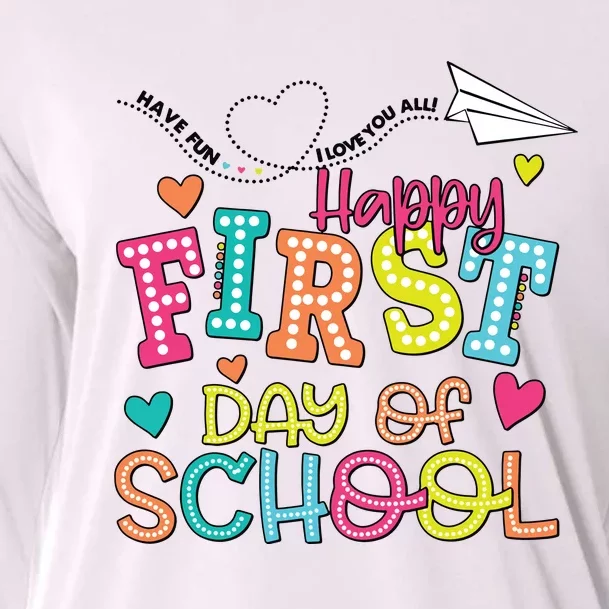 Happy First Day Of School Hello School Cooling Performance Long Sleeve Crew