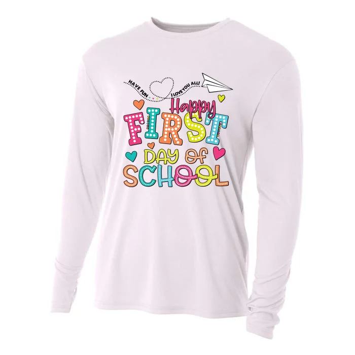 Happy First Day Of School Hello School Cooling Performance Long Sleeve Crew