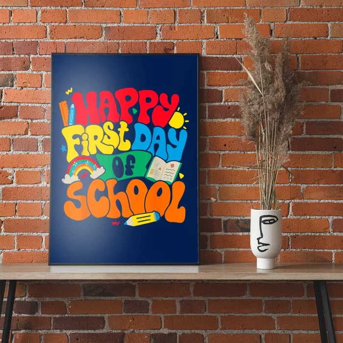 Happy First Day Of School Retro Teacher Women Back To School Poster