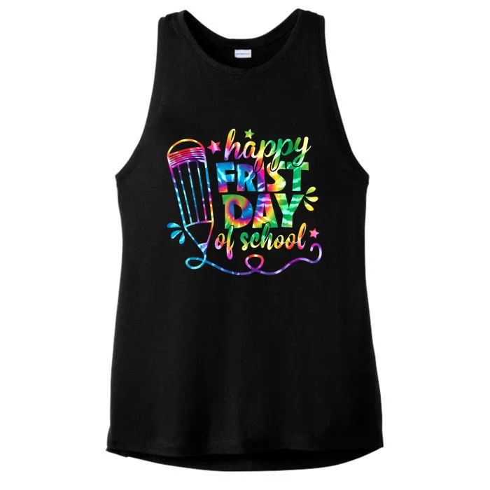 Happy First Day Of School Tie Dye Back To School Teacher Kids Ladies Tri-Blend Wicking Tank