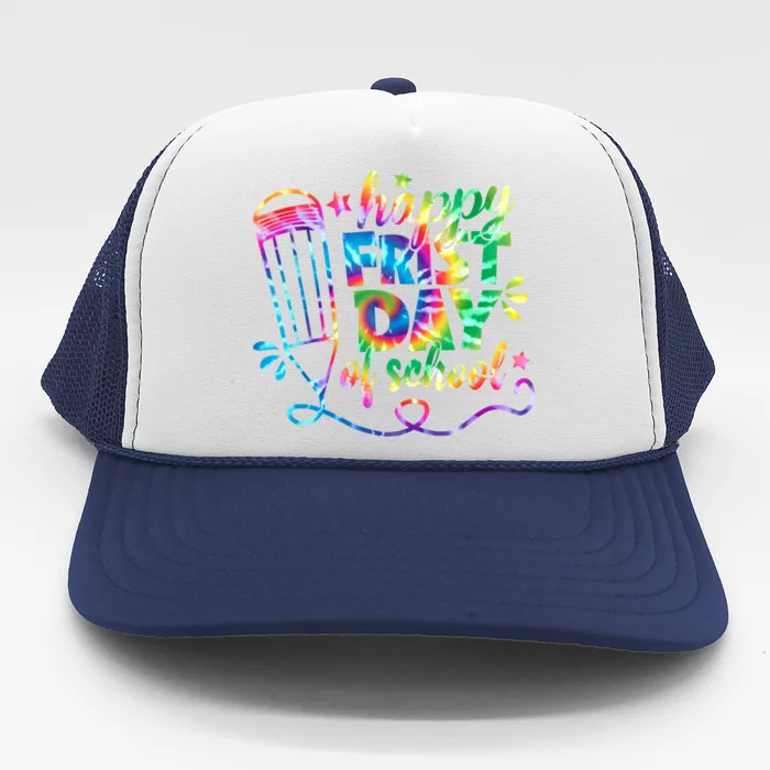 Happy First Day Of School Tie Dye Back To School Teacher Kids Trucker Hat