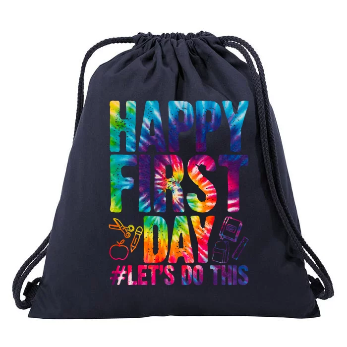 Happy First Day Let's Do This Back To School Rainbow Drawstring Bag