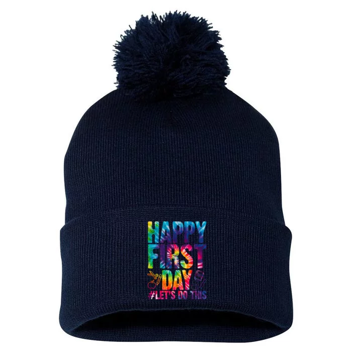 Happy First Day Let's Do This Back To School Rainbow Pom Pom 12in Knit Beanie