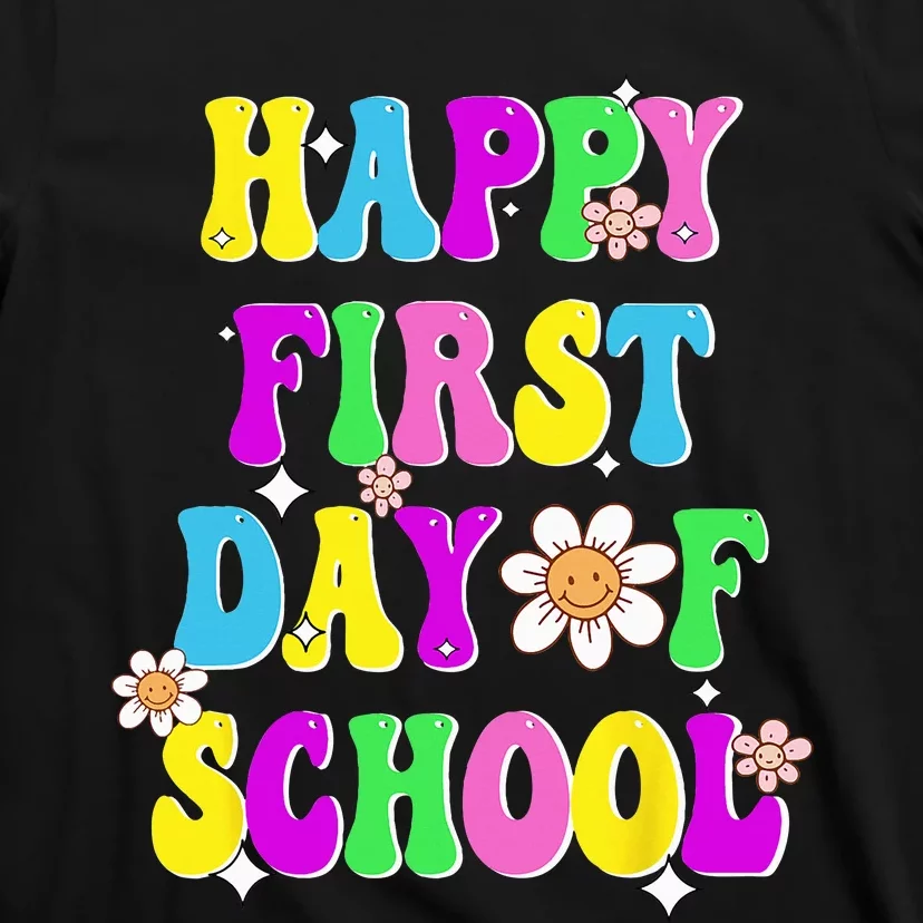 Happy First Day Of School Groovy Back To School Funny Black T-Shirt