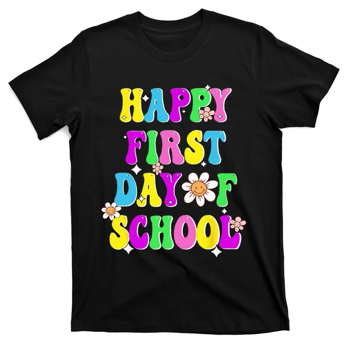 Happy First Day Of School Groovy Back To School Funny Black T-Shirt