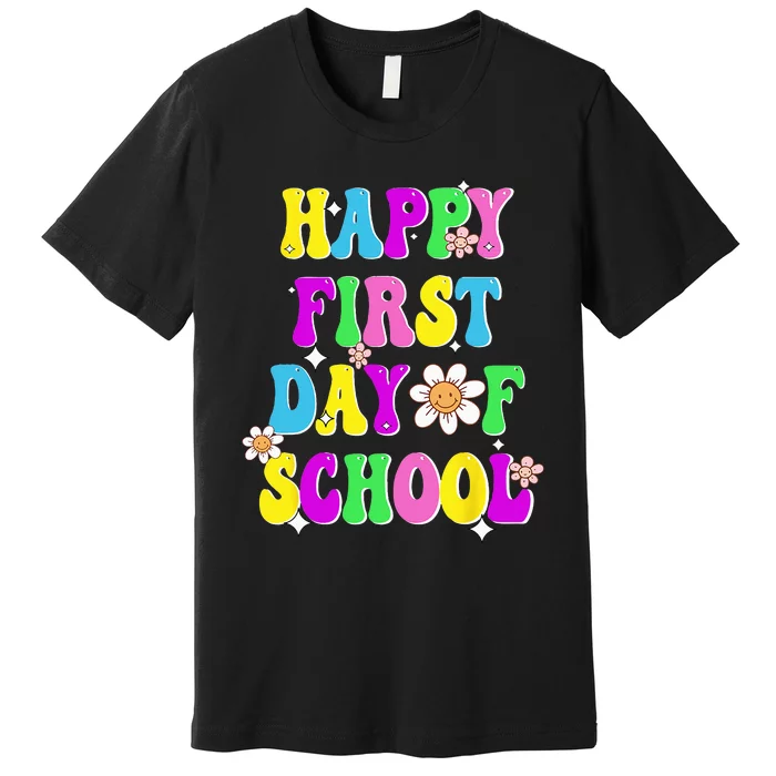 Happy First Day Of School Groovy Back To School Funny Black Premium T-Shirt