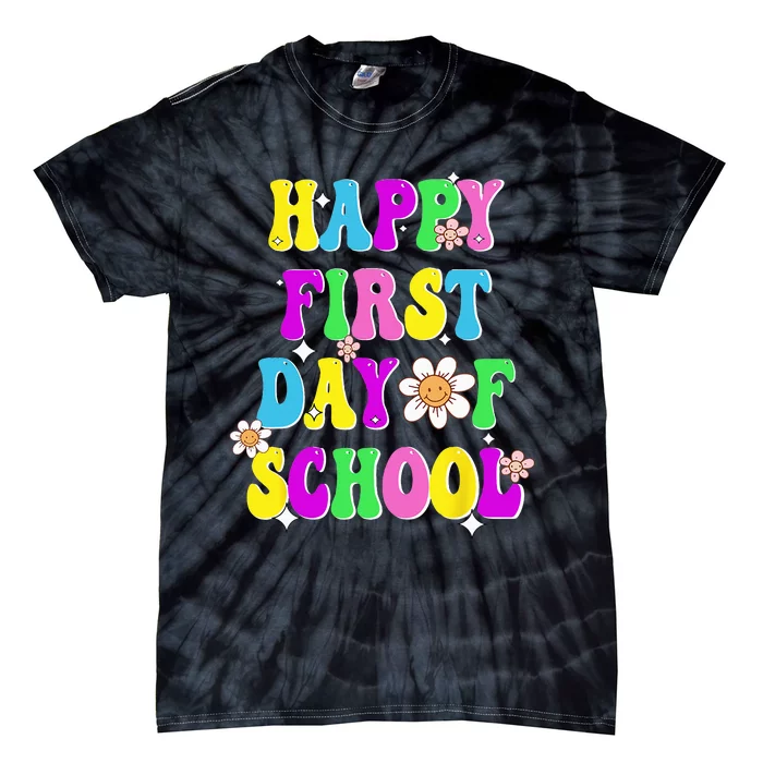 Happy First Day Of School Groovy Back To School Funny Black Tie-Dye T-Shirt