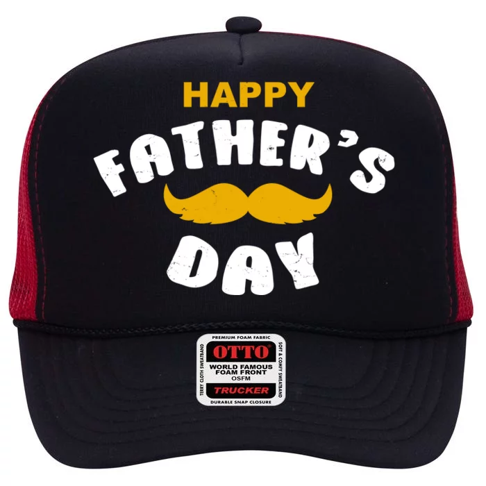 Happy Fathers Day Mustache Vintage High Crown Mesh Trucker Hat