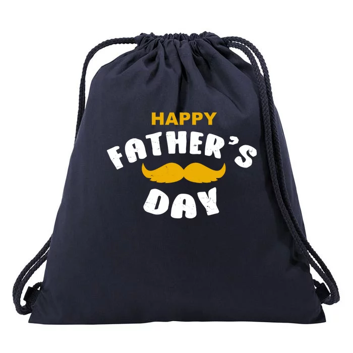 Happy Fathers Day Mustache Vintage Drawstring Bag