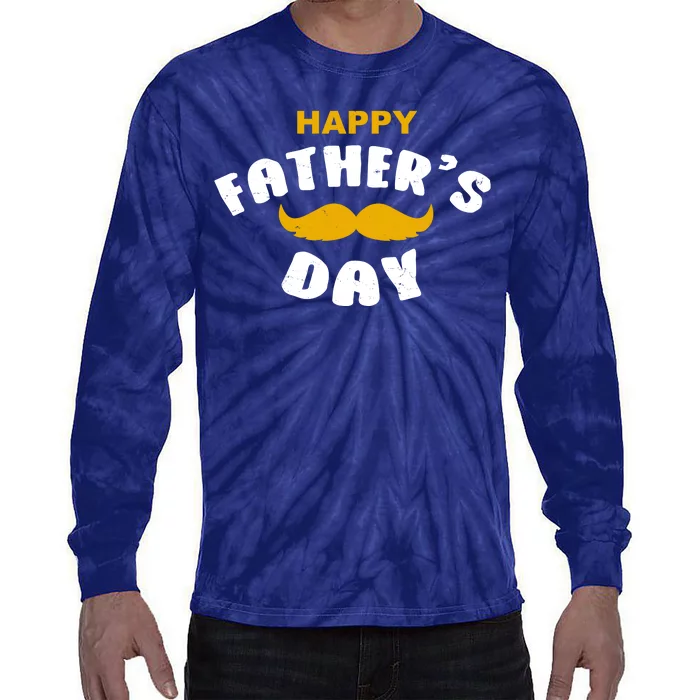 Happy Fathers Day Mustache Vintage Tie-Dye Long Sleeve Shirt