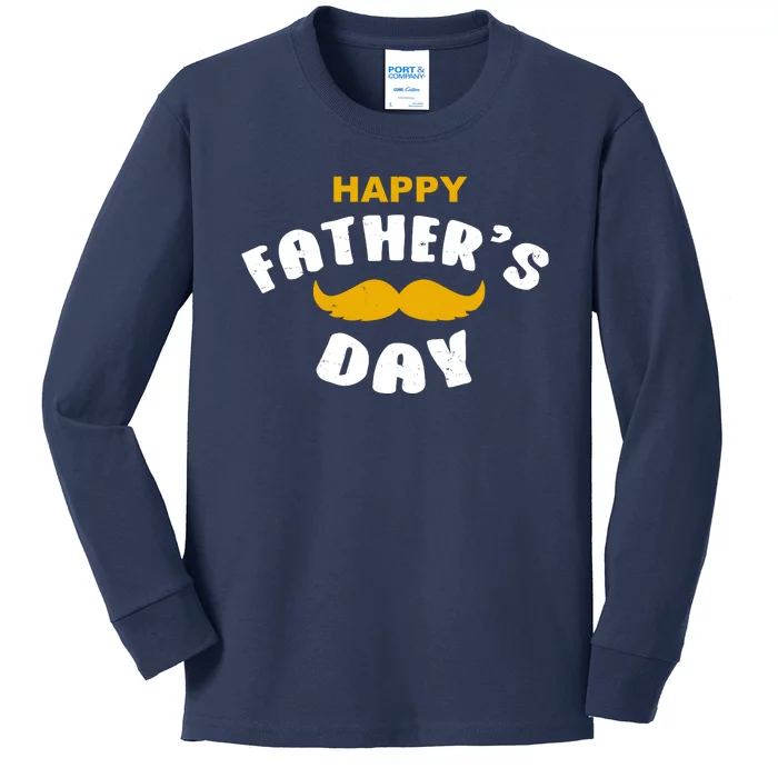 Happy Fathers Day Mustache Vintage Kids Long Sleeve Shirt