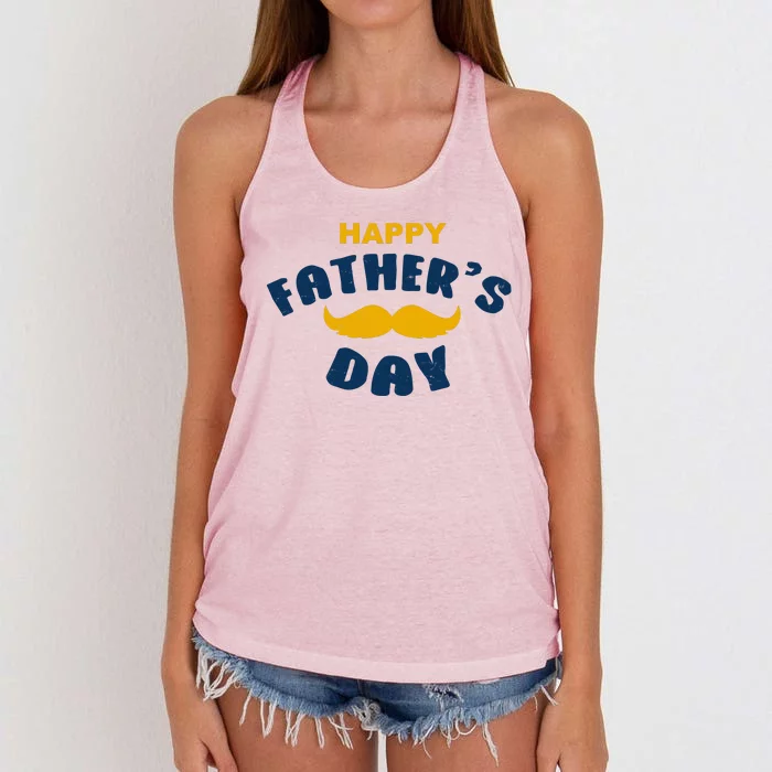 Happy Fathers Day Mustache Vintage Women's Knotted Racerback Tank