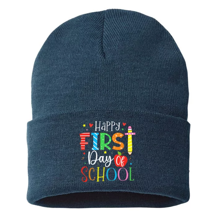 Happy First Day Of School Teacher Back To School Gift Sustainable Knit Beanie