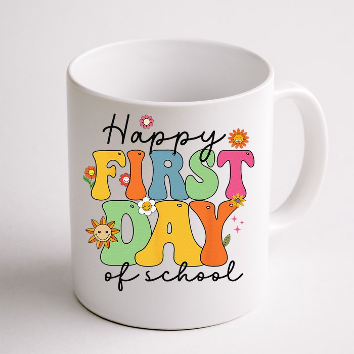 Happy First Day Of School Teacher Back To School Groovy Front & Back Coffee Mug