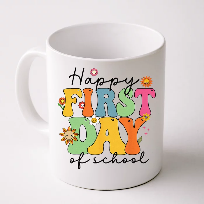 Happy First Day Of School Teacher Back To School Groovy Front & Back Coffee Mug