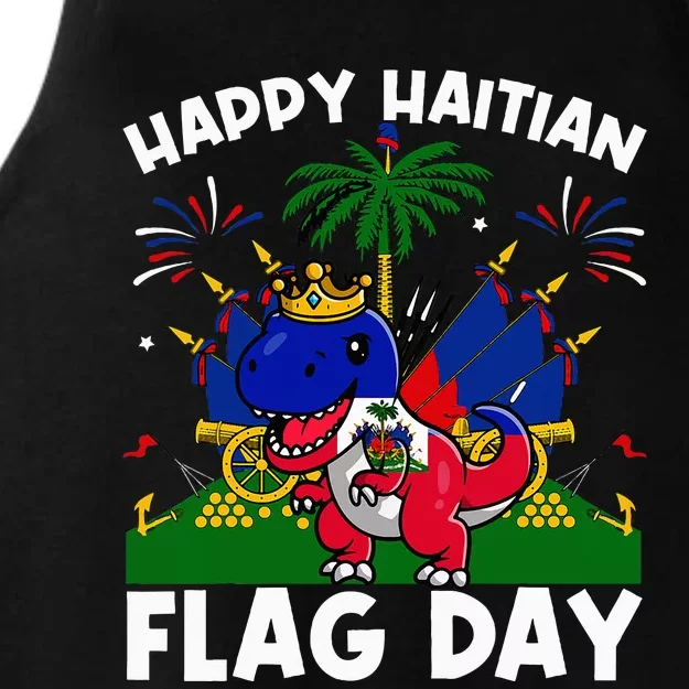 Haitian Flag Day Dinosaur Ladies Tri-Blend Wicking Tank