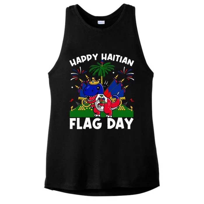 Haitian Flag Day Dinosaur Ladies Tri-Blend Wicking Tank