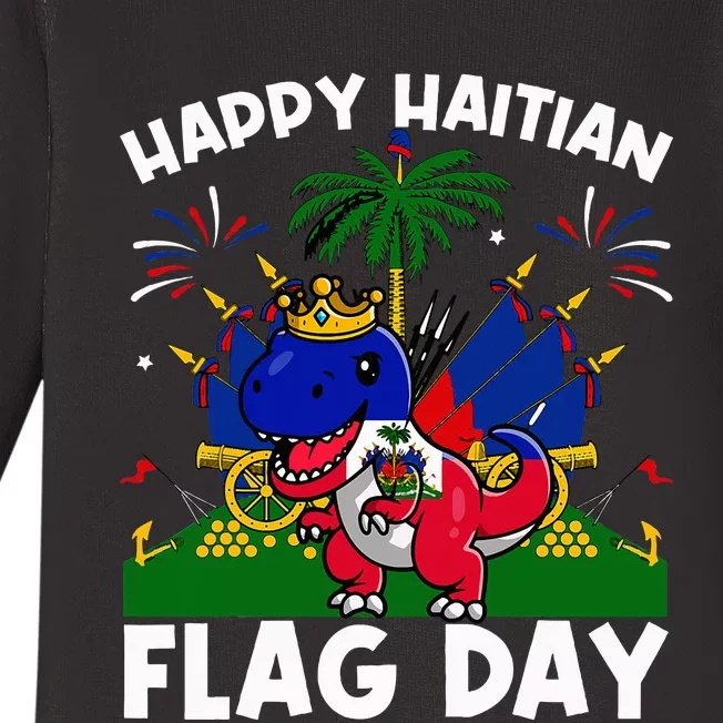 Haitian Flag Day Dinosaur Baby Long Sleeve Bodysuit