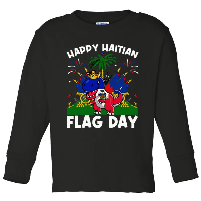 Haitian Flag Day Dinosaur Toddler Long Sleeve Shirt