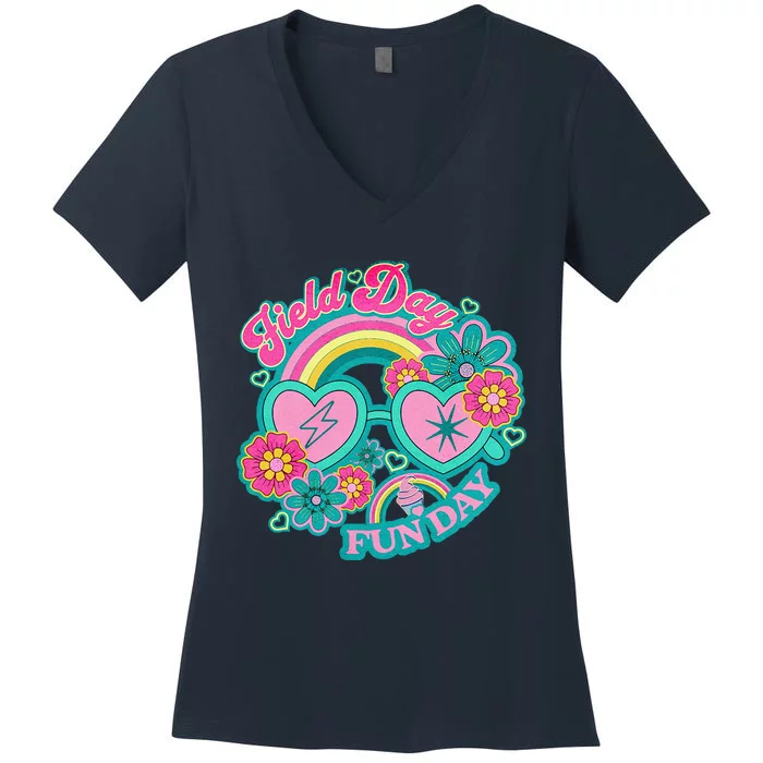 Hippie Field Day Fun Day For Teachers Field Day 2024 Women's V-Neck T-Shirt