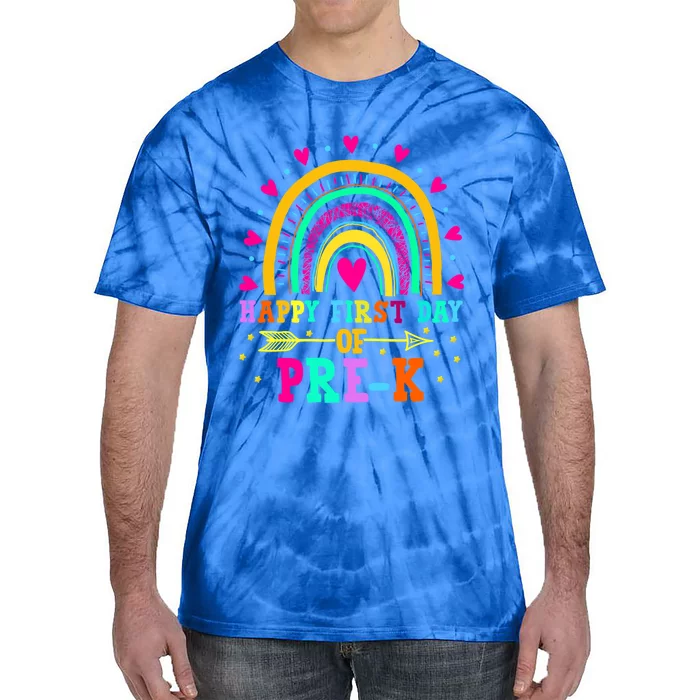 Happy First Day Of PreK Rainbow Heart Teacher Students Gift Tie-Dye T-Shirt