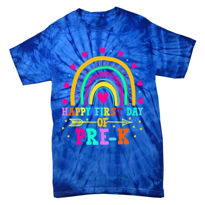 Happy First Day Of PreK Rainbow Heart Teacher Students Gift Tie-Dye T-Shirt