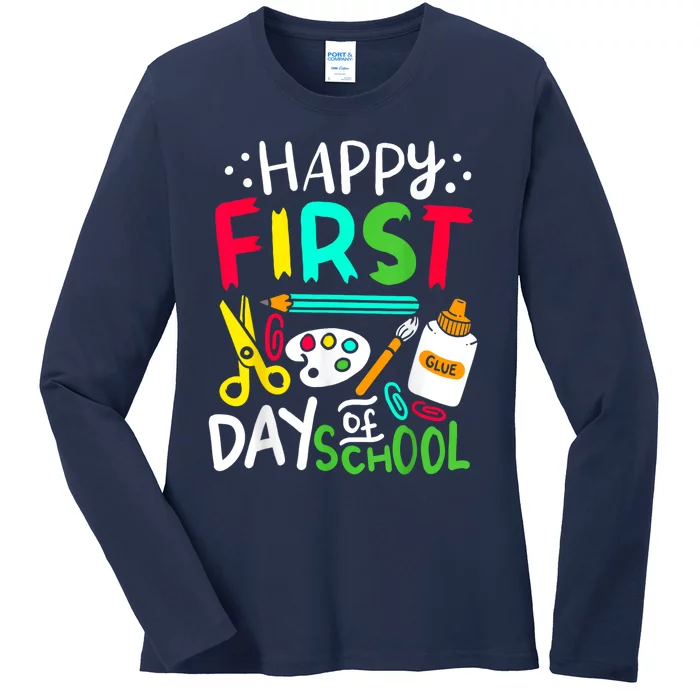 Happy First Day Of School Teacher Back To School Student Ladies Long Sleeve Shirt