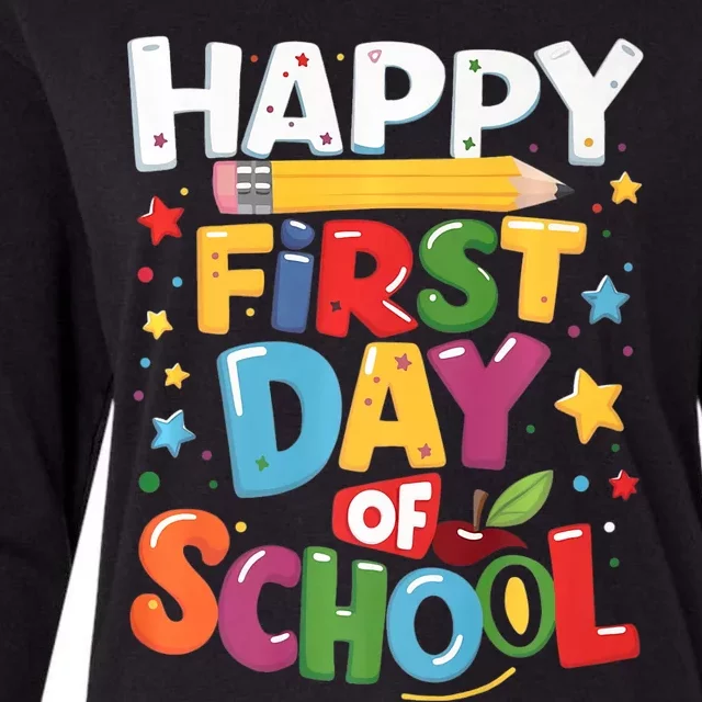 Happy First Day Of School Teacher Back To School Gifts Womens Cotton Relaxed Long Sleeve T-Shirt