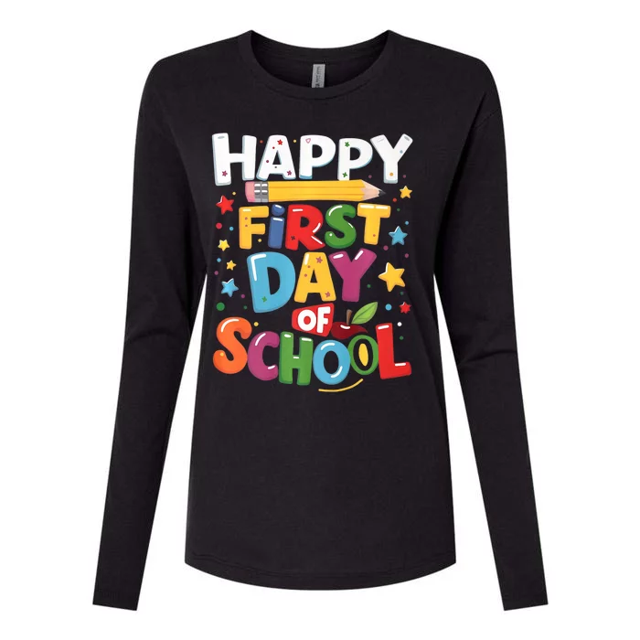 Happy First Day Of School Teacher Back To School Gifts Womens Cotton Relaxed Long Sleeve T-Shirt