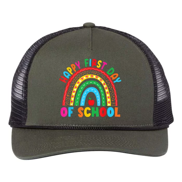 Happy First Day Of School Teacher Back To School Boy Girl Retro Rope Trucker Hat Cap