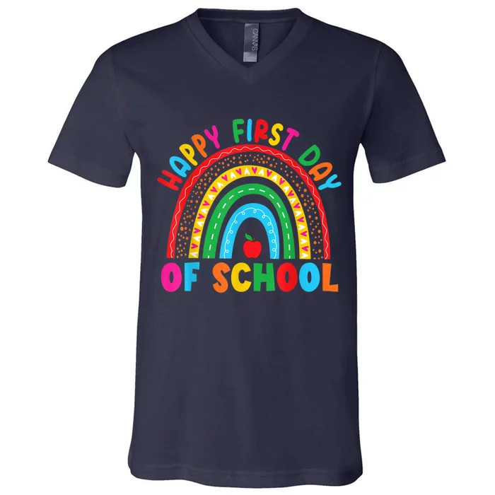 Happy First Day Of School Teacher Back To School Boy Girl V-Neck T-Shirt