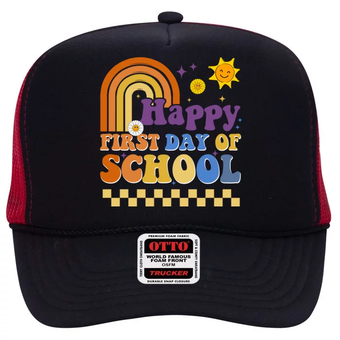 Happy First Day Of School High Crown Mesh Trucker Hat