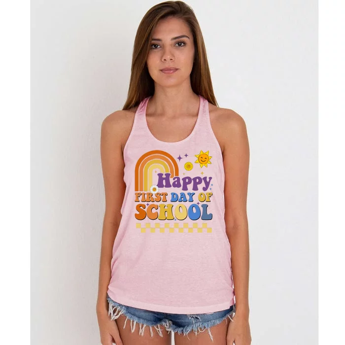 Happy First Day Of School Women's Knotted Racerback Tank