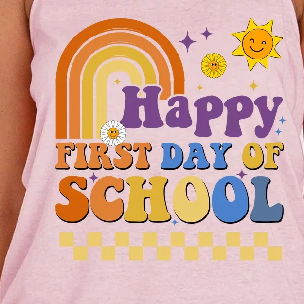 Happy First Day Of School Women's Knotted Racerback Tank