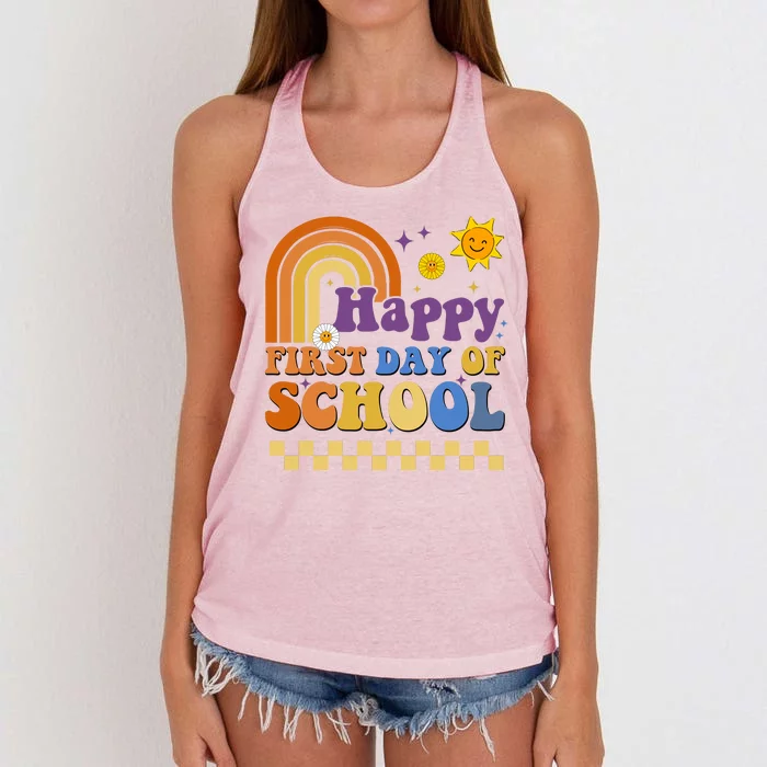 Happy First Day Of School Women's Knotted Racerback Tank