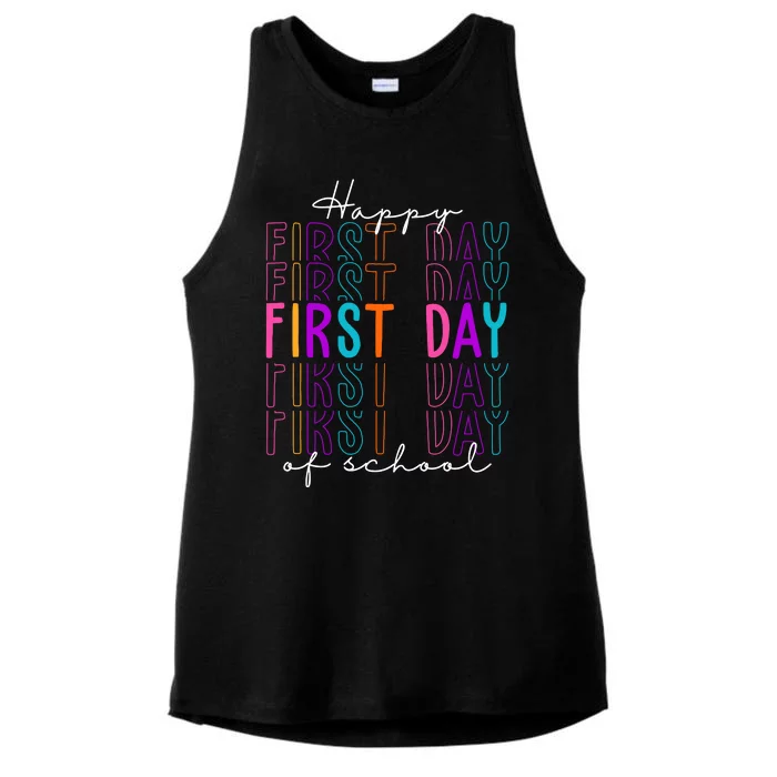 Happy First Day Of School Colorful Ladies Tri-Blend Wicking Tank