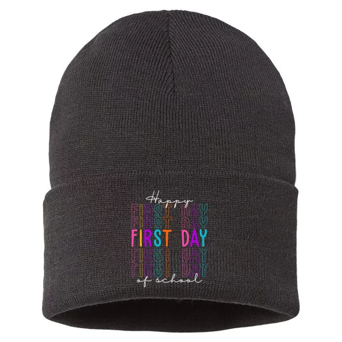 Happy First Day Of School Colorful Sustainable Knit Beanie