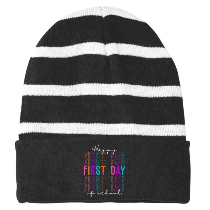 Happy First Day Of School Colorful Striped Beanie with Solid Band