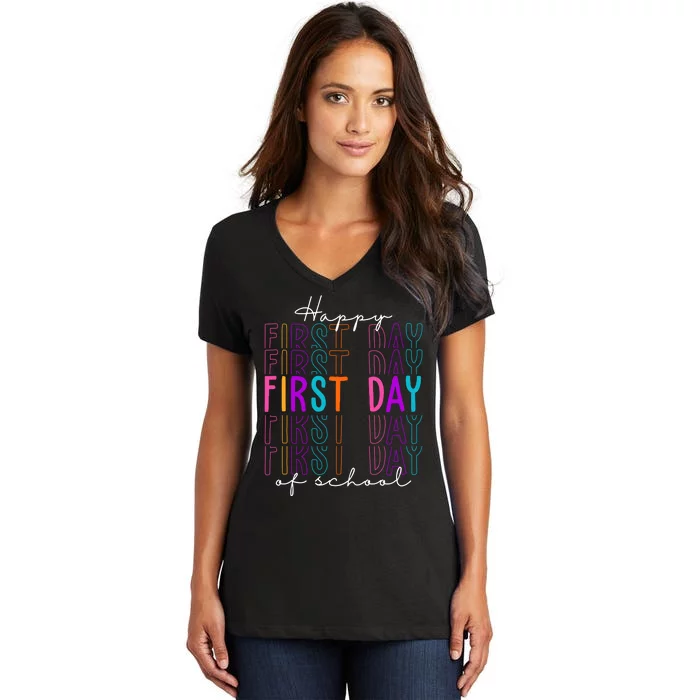 Happy First Day Of School Colorful Women's V-Neck T-Shirt