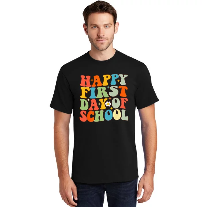 Happy First Day Of School Groovy Back To School Floral Tall T-Shirt