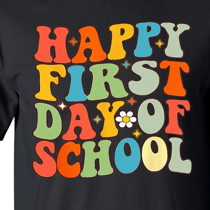 Happy First Day Of School Groovy Back To School Floral Tall T-Shirt