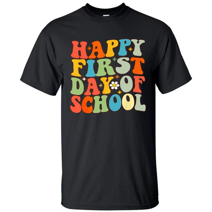 Happy First Day Of School Groovy Back To School Floral Tall T-Shirt