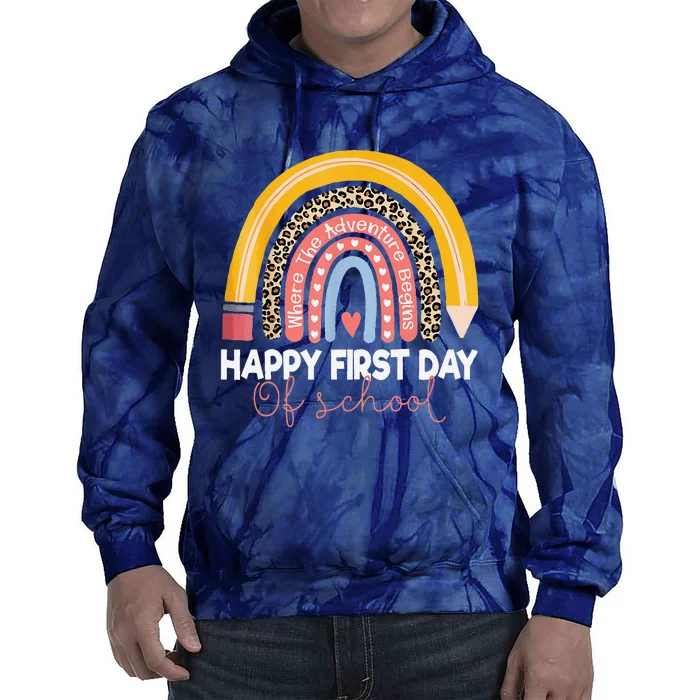 Happy First Day Of School Rainbow Leopard Teacher Student Tie Dye Hoodie