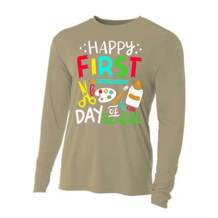 Happy First Day Of School Teacher Back To School Student Cooling Performance Long Sleeve Crew