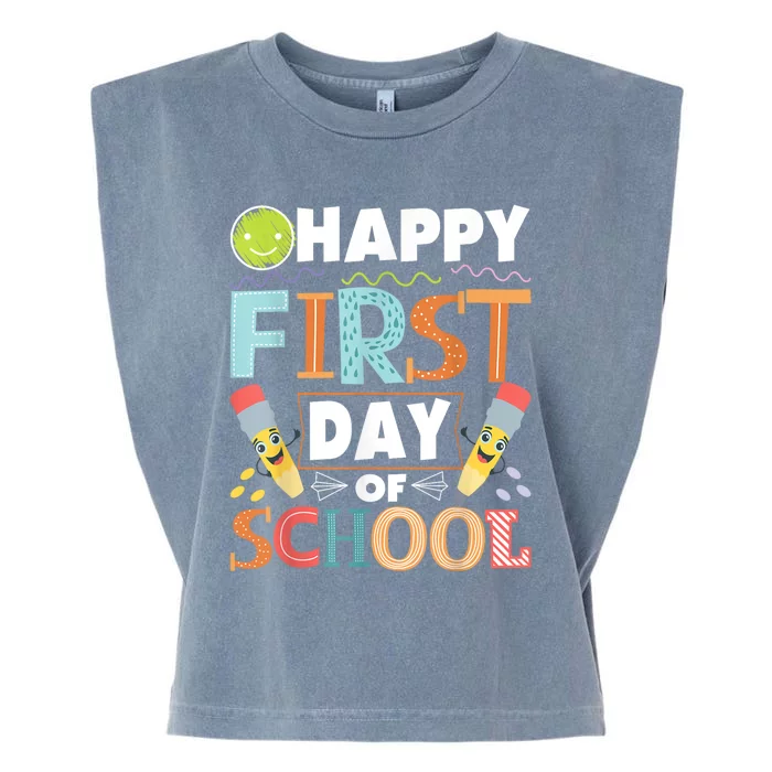 Happy First Day Of School Teacher Student Kindergarten Garment-Dyed Women's Muscle Tee