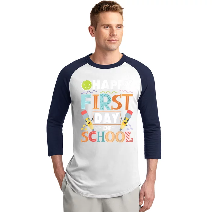 Happy First Day Of School Teacher Student Kindergarten Baseball Sleeve Shirt