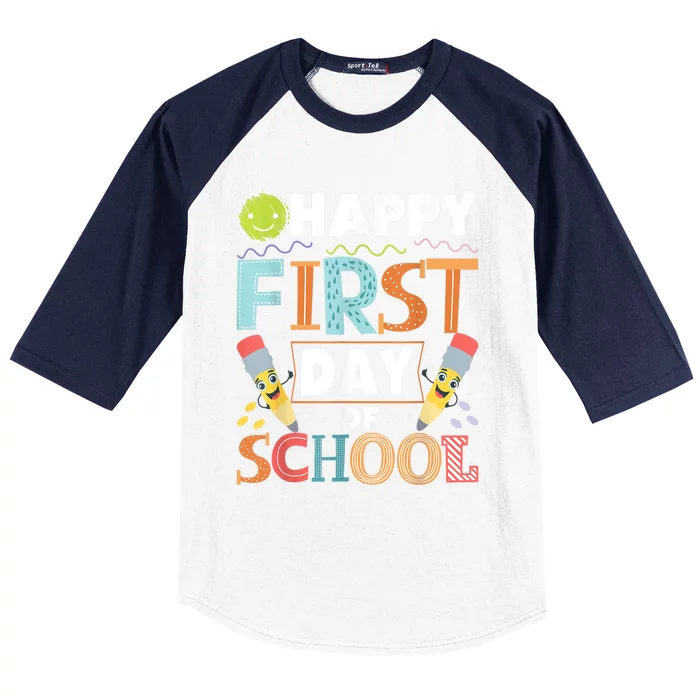 Happy First Day Of School Teacher Student Kindergarten Baseball Sleeve Shirt