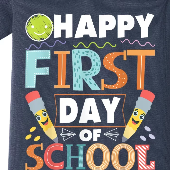 Happy First Day Of School Teacher Student Kindergarten Baby Bodysuit