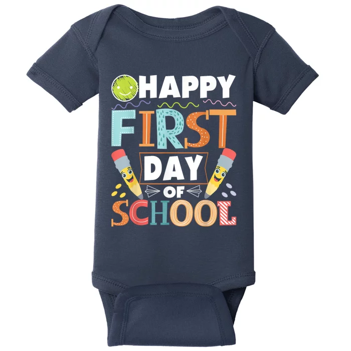 Happy First Day Of School Teacher Student Kindergarten Baby Bodysuit